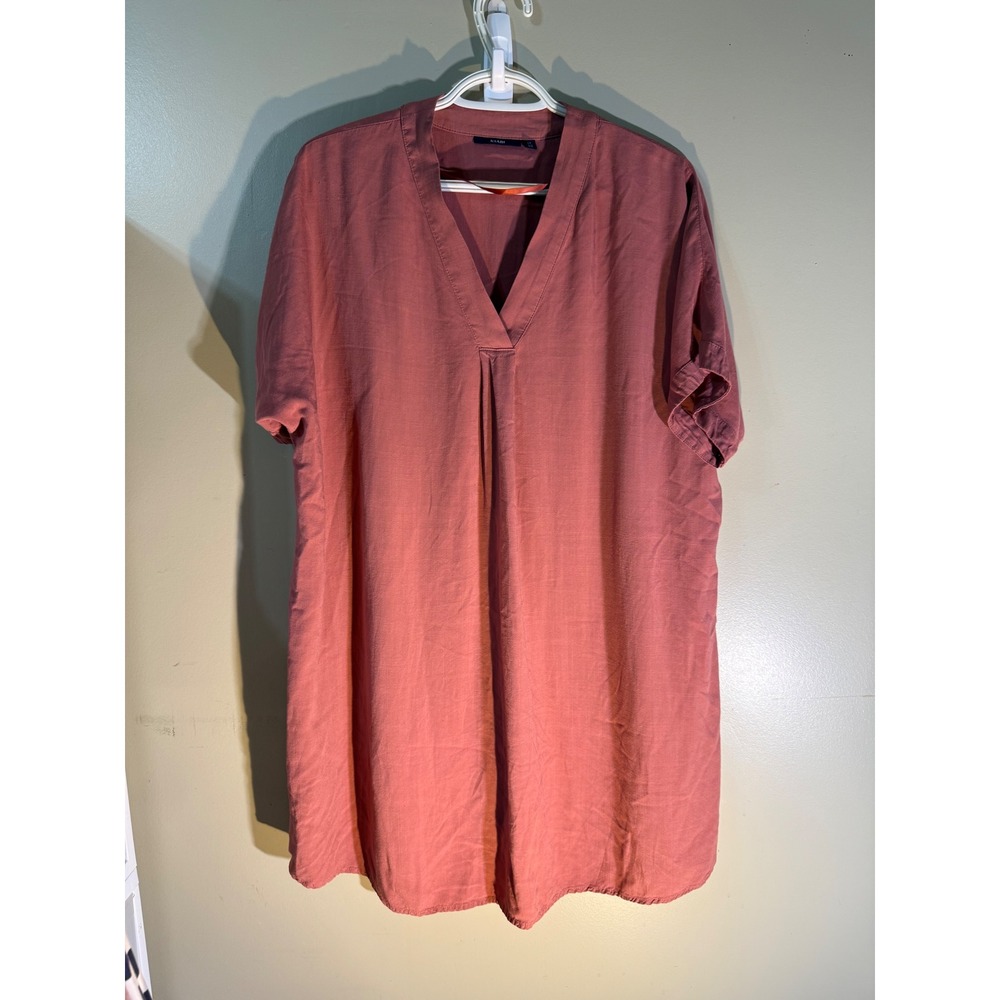 Kiabi Coastal Rose Pink Linen Blend V-Neck Short Sleeve Shift Dress Womens